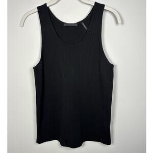 Helmut Lang Black Scoop Neck Ribbed 100% Cotton Sleeveless Top Women's Large